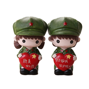 摆件可爱军人娃娃创意摆设树脂卡通人物客厅摆饰品情侣公仔小摆件