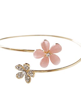 韩国韩版小清新森系猫眼石花朵开口手镯学生闺蜜网红手饰品手环女