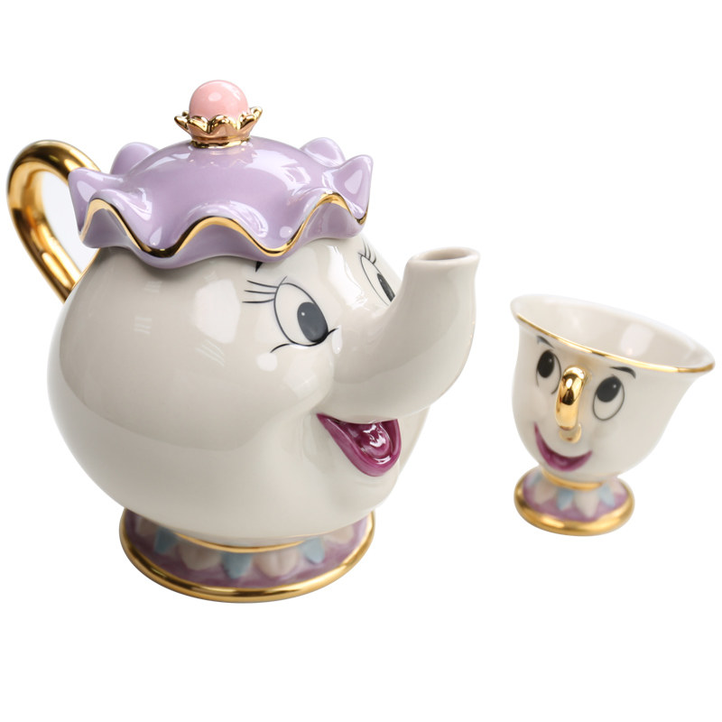 迪斯尼美女与野兽陶瓷镀金茶壶茶杯 Mrs. Potts 茶煲太太卡通套装