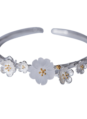 原创复古风文艺白水晶梅花手镯