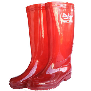 特种工矿水鞋红色茶色高筒男雨靴水靴牛筋底塑胶塑料防滑无布青年