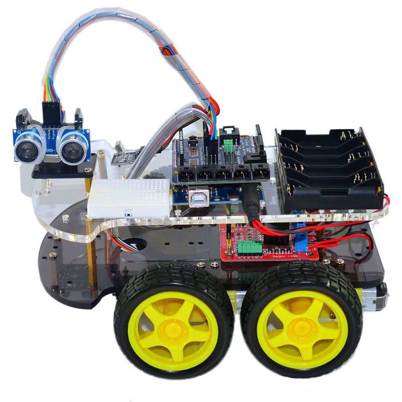 高级智能车 寻迹避障防跌 遥控四合一 DIY学习自走车 适用Arduino