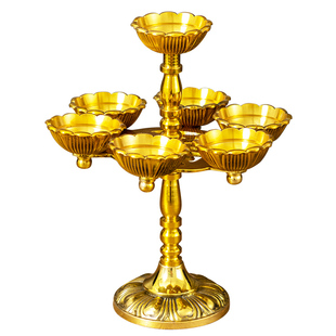 纯铜酥油灯座家用佛前七星莲花蜡烛灯蜡台九星供灯架包邮新古典