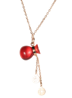 钛钢钱袋本命年红色耳钉锁骨链