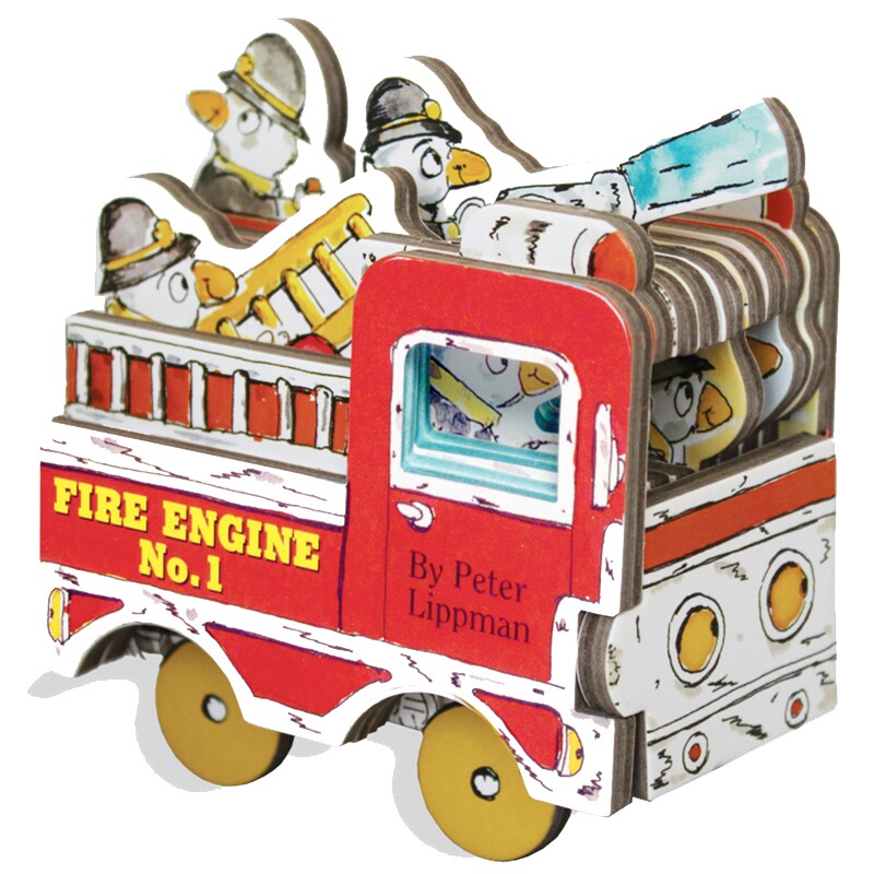 迷你车玩具书系列 小小消防车 纸板书 英文原版 Mini house Wheels Mini Fire Engine 儿童玩具车车书 配4个可滚动的轮子 全?