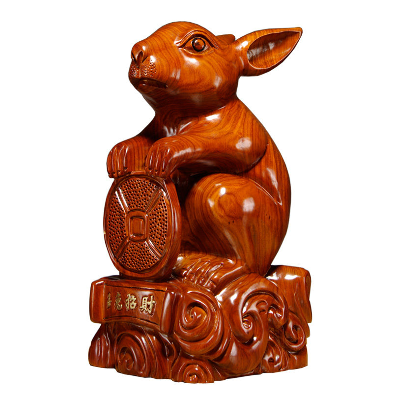 兔子摆件生肖家居客厅红木工艺品