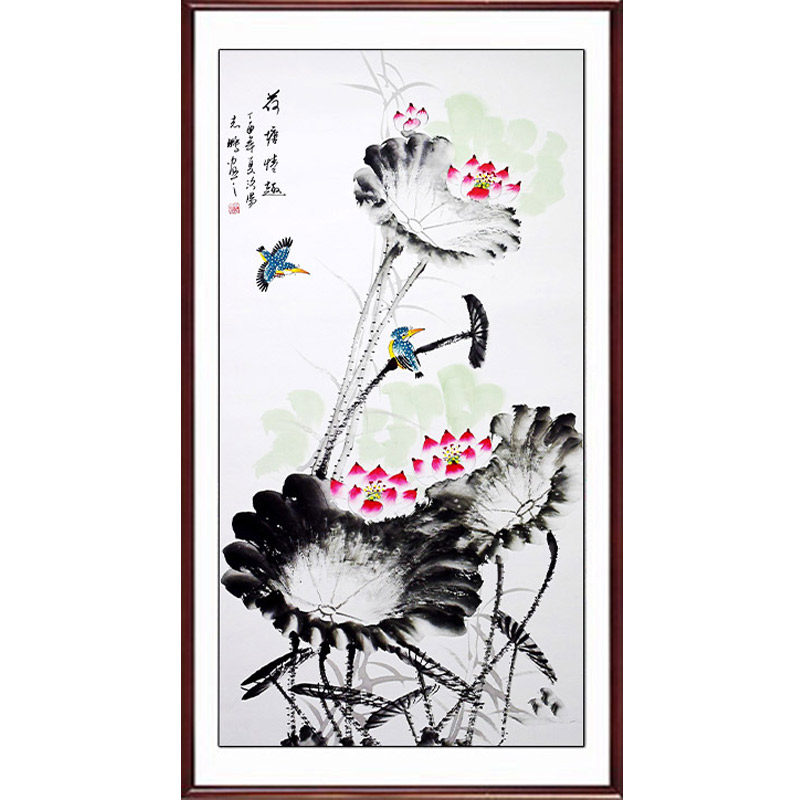 荷花鱼客厅卧室四尺竖幅中国画