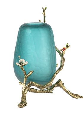 圣朗伦中式风玻璃茶几珐琅彩摆件