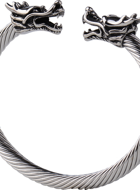 霸气钛钢双龙头手镯精致开口龙镯