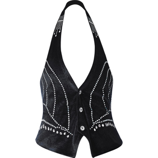 越野营水兵舞服装女上衣新款黑色镶钻马甲吉特巴舞蹈服广场舞套装