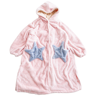 Bananagirl睡衣女秋冬珊瑚绒保暖加厚长款睡袍套装情侣家居服男冬