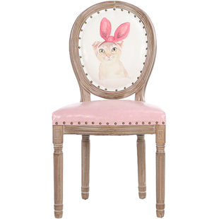 美甲椅子现代简约家用凳子靠背复古餐厅时尚欧式美式北欧实木餐椅