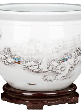 景德镇陶瓷器小鱼缸水族养鱼盆缸