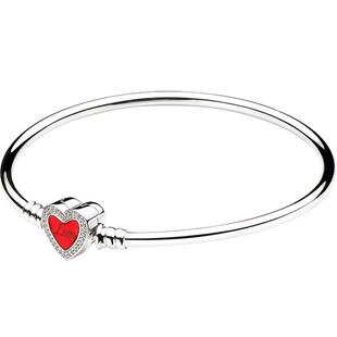 ATHENAIE925银镀白金红色珐琅镶钻锁扣基础链手镯 情侣款送女友