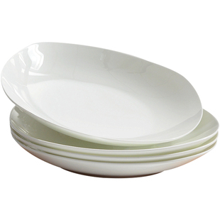 纯白色骨瓷盘子方形菜盘家用餐盘碟子陶瓷深盘白瓷盘微波炉餐具