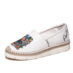 Tt&Mm/汤姆斯女鞋夏季薄款透气刺绣白色玛丽布鞋懒人一脚蹬渔夫鞋