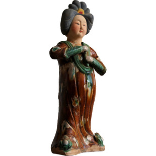 唐仕女摆件乐器俑侍女陶俑胖妞肥婆古玩收藏仿古唐三彩仕女陶瓷