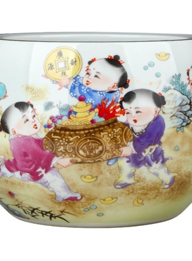 景德镇陶瓷粉彩桌面缸风水装饰品
