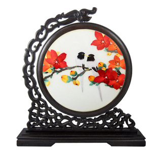 粤绣广绣潮绣木棉花 英雄花 广东广州礼品双面绣摆件纯手工刺绣画