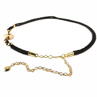 韩版时尚金属腰链女红绳简约装饰百搭细腰带流苏编制腰绳裙带