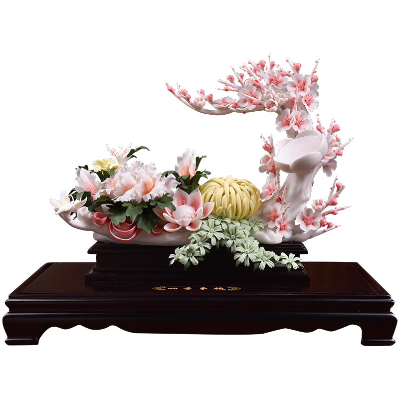 东方泥土陶瓷花摆件手工工艺品