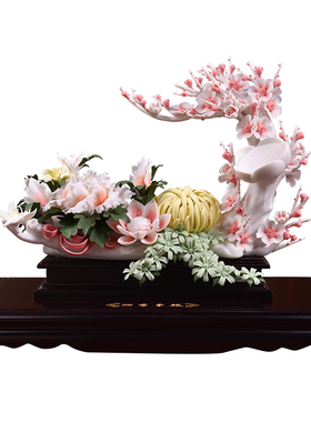 东方泥土陶瓷花摆件手工工艺品