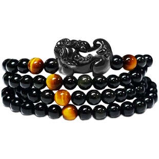 天然双彩虹眼黑曜石手链男红绳冰种貔貅散佛珠串情侣本命马年饰品