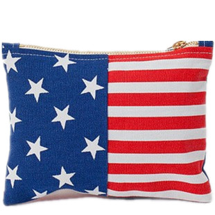 现货美国American apparel AA大号星条旗印花帆布手拿包 手包