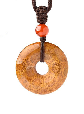 台湾天然玉化平安扣挂坠男女珊瑚