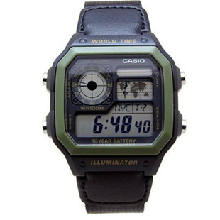 【G表弟】卡西欧 World map 军绿帆布款 电子 防水运动 手表