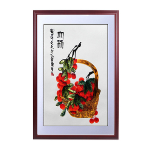 苏绣成品刺绣齐白石中式餐厅装饰画沙发背景墙壁画卧室水果画荔枝