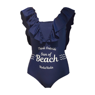 韩国正品ROLAROLA浮潜沙滩温泉防晒速干薄款荷叶边漏背连体服泳衣