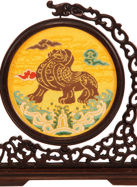 云锦摆台花梨木可定制logo