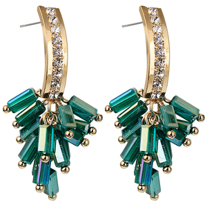 韩国流行新款奥地利水晶长耳环黑色时尚长款耳钉孔蓝水钻耳饰品