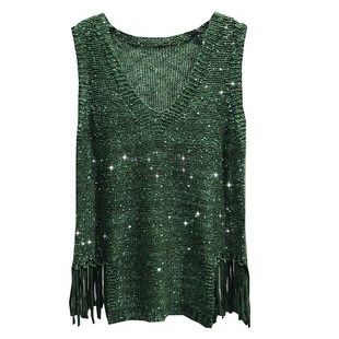 春秋新款百搭镂空针织亮片马甲背心宽松无袖bingbing网红ins上衣