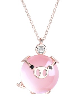 925银小猪芙蓉石生肖饰品毛衣链