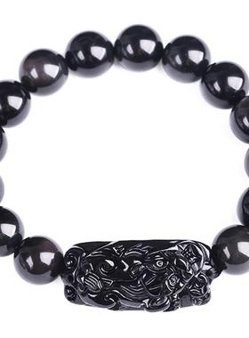 彩虹眼黑曜石施琦缘大气貔貅手链