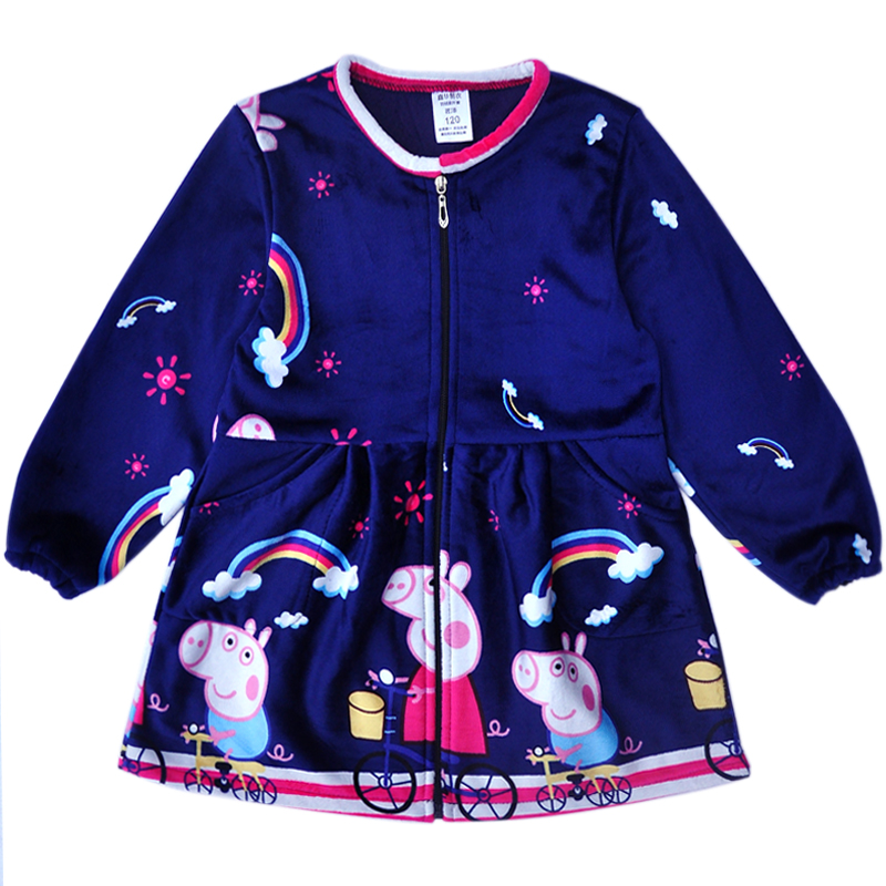 韩版秋冬女童宝宝泰迪绒羽绒服罩衣长袖拉链反穿防污外套围裙加厚