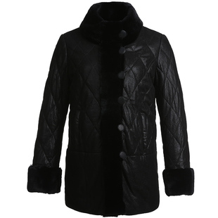 邢氏女装大码立领加厚皮棉服女带毛领中长款修身妈妈皮棉衣女外套