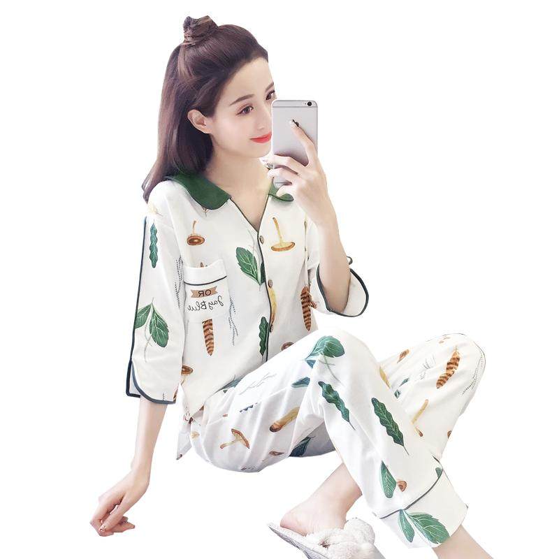七分袖睡衣女春秋款纯棉可爱外穿