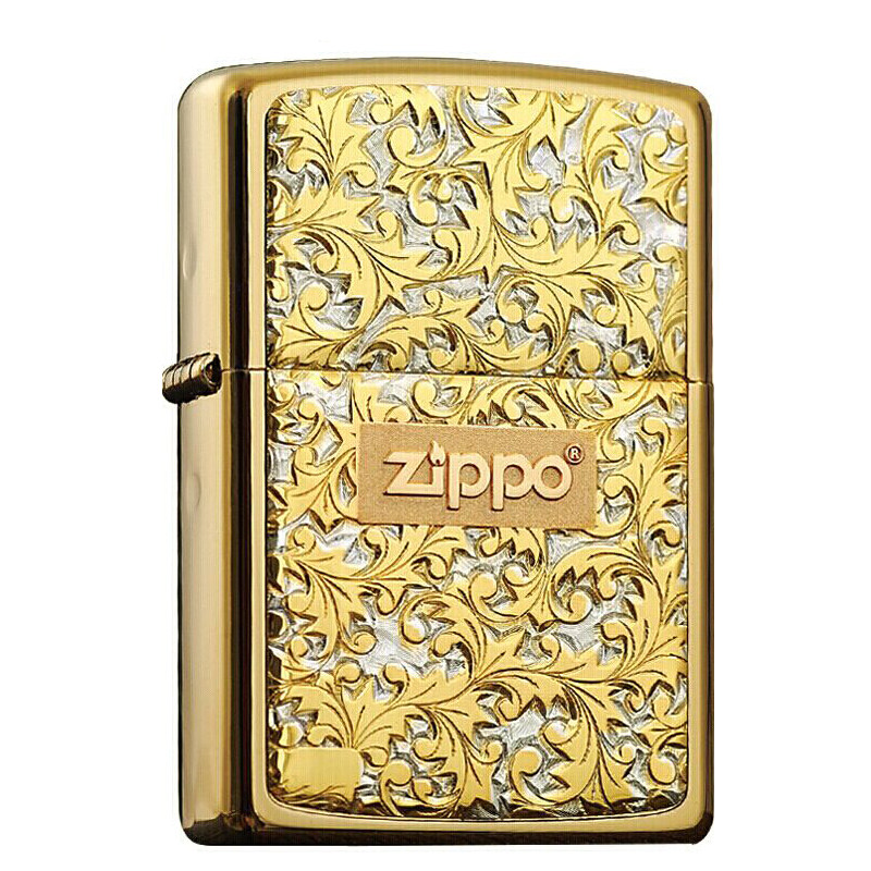 zippo原装煤油打火机镀金纯银