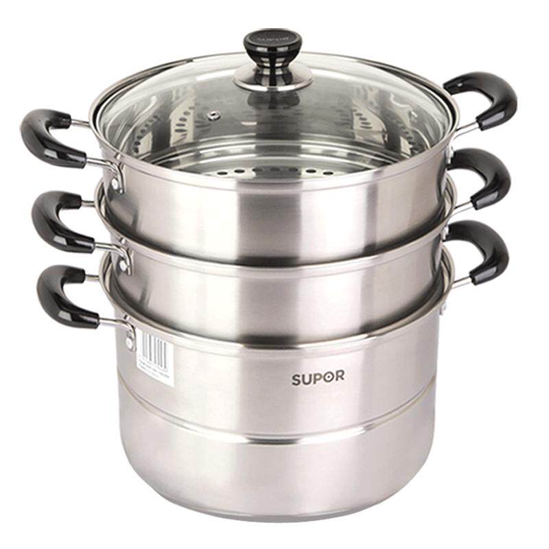 苏泊尔蒸锅三层复底商用304不锈钢28CM大容量电磁炉通用锅具