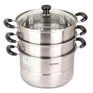 苏泊尔蒸锅三层复底商用304不锈钢28CM大容量电磁炉通用锅具