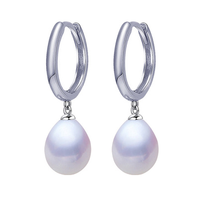 水滴形天然珍珠耳环纯银简约强光