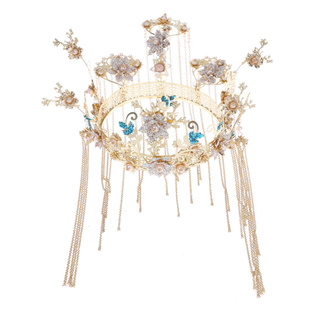 中式新娘结婚头饰古装秀禾服凤冠配饰古风汉服饰品景满天星圆皇冠