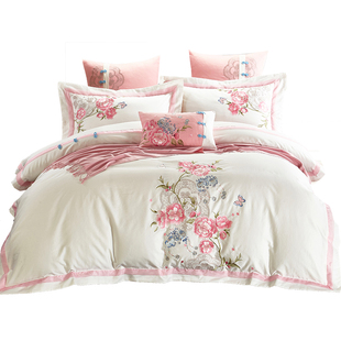 2026新款全棉床上四件套纯棉粉色蓝色被套床单结婚庆四季通用床品