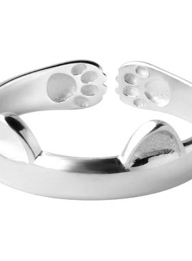 纯银原创呆萌风森系猫爪戒指