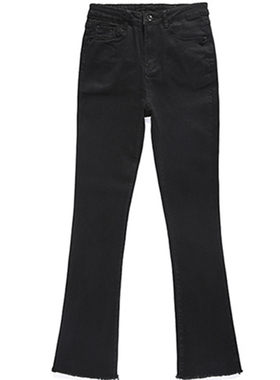 小个子牛仔裤高腰八九分微喇叭