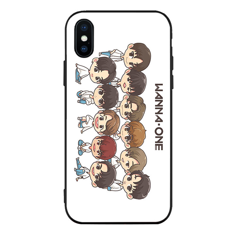 WANNA ONE签名卡通6s适用x手机壳8plus磨砂iphone5s软壳7挂绳黑色