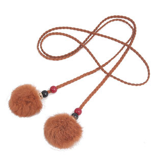 编制腰绳女子秋冬款腰带女细装饰连衣裙配毛衣休闲潮流简约毛绒球